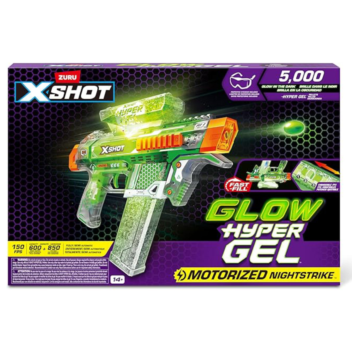 XShot Hyper Glow In The Dark Nightstrike Blaster with 5000 Gel Pellets and Protective Glass