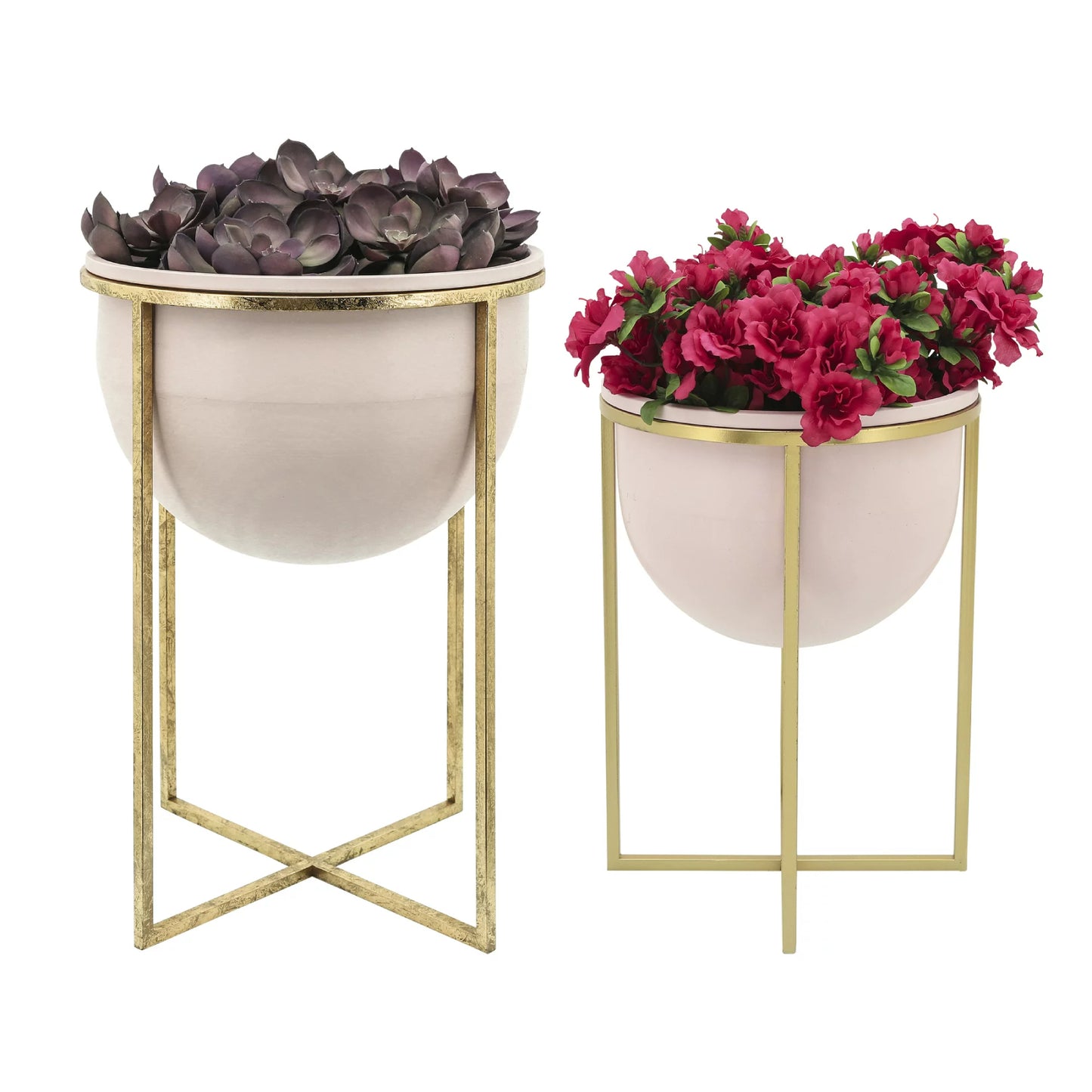 Sagebrook Home Contemporary Metal Planter with Stand (Set of 2) - Pink/Gold