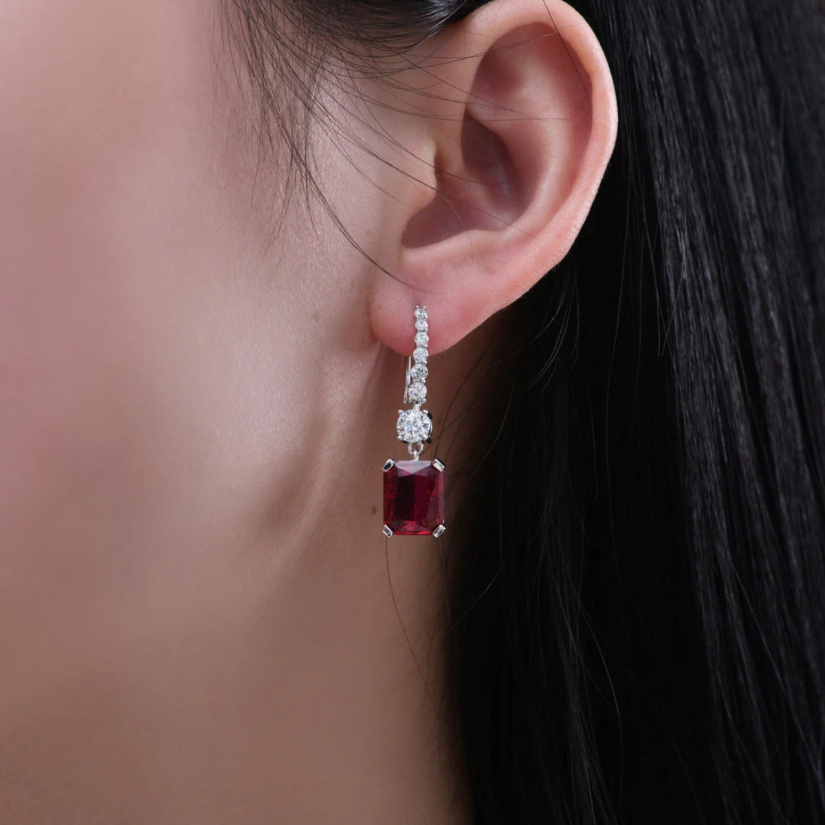 Anna Zukerman Diana 08 Women's 6 ct. Ruby and Diamond Crystalline Sonata 6 Drop Earrings in Platinum-Plating over 925 Sterling Silver