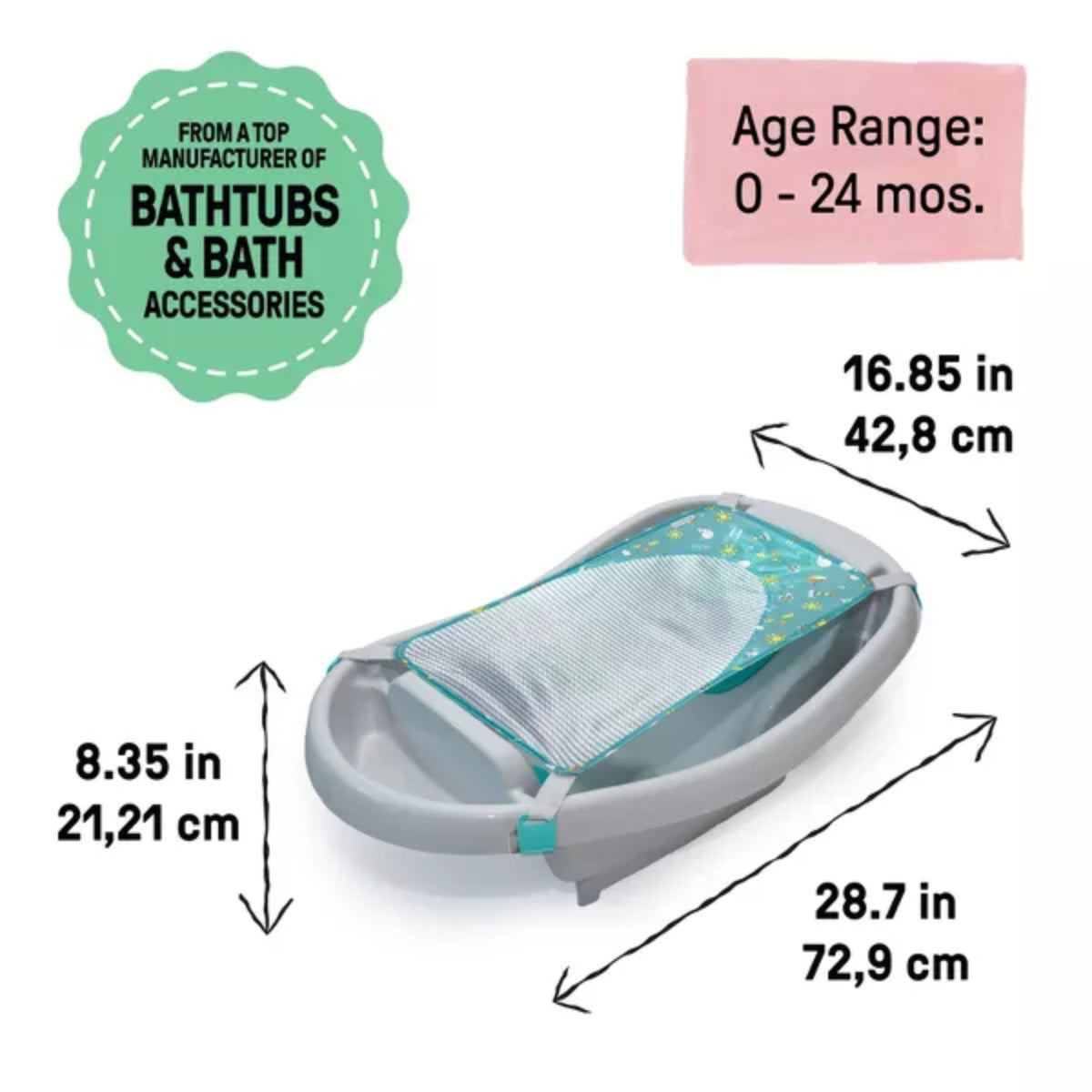 Ingenuity Summer Comfy Clean Deluxe Tub with 3-in-1 Removable Sling and Padded Backrest - Gray