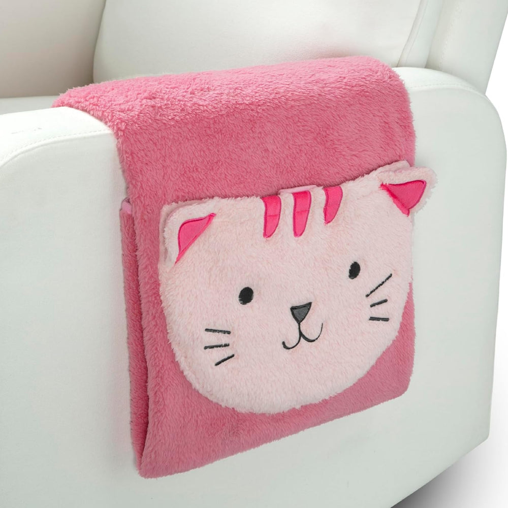 Manta de sherpa con bolsillo de almacenamiento para niños de Delta: gato magenta