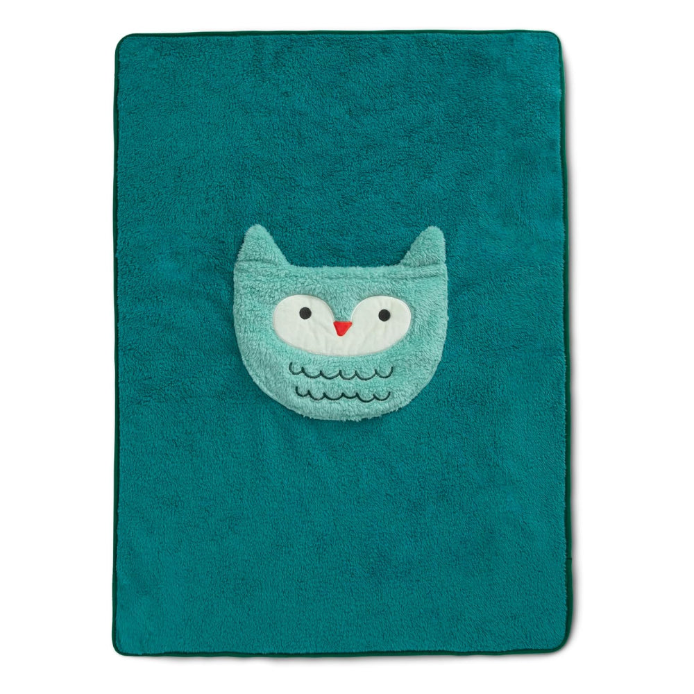 Manta de sherpa con bolsillo de almacenamiento para niños de Delta - Búho verde
