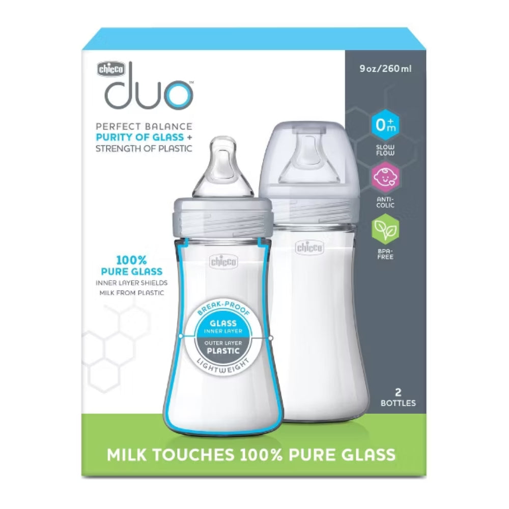 Chicco Duo 9oz Hybrid Baby Bottle with Invinci-Glass (Set of 2) - Clear