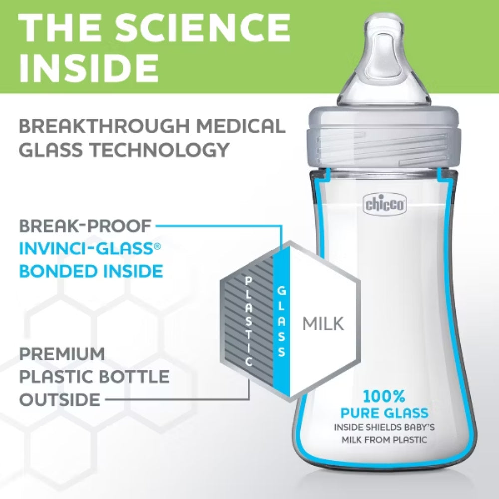 Chicco Duo 9oz Hybrid Baby Bottle with Invinci-Glass (Set of 2) - Clear