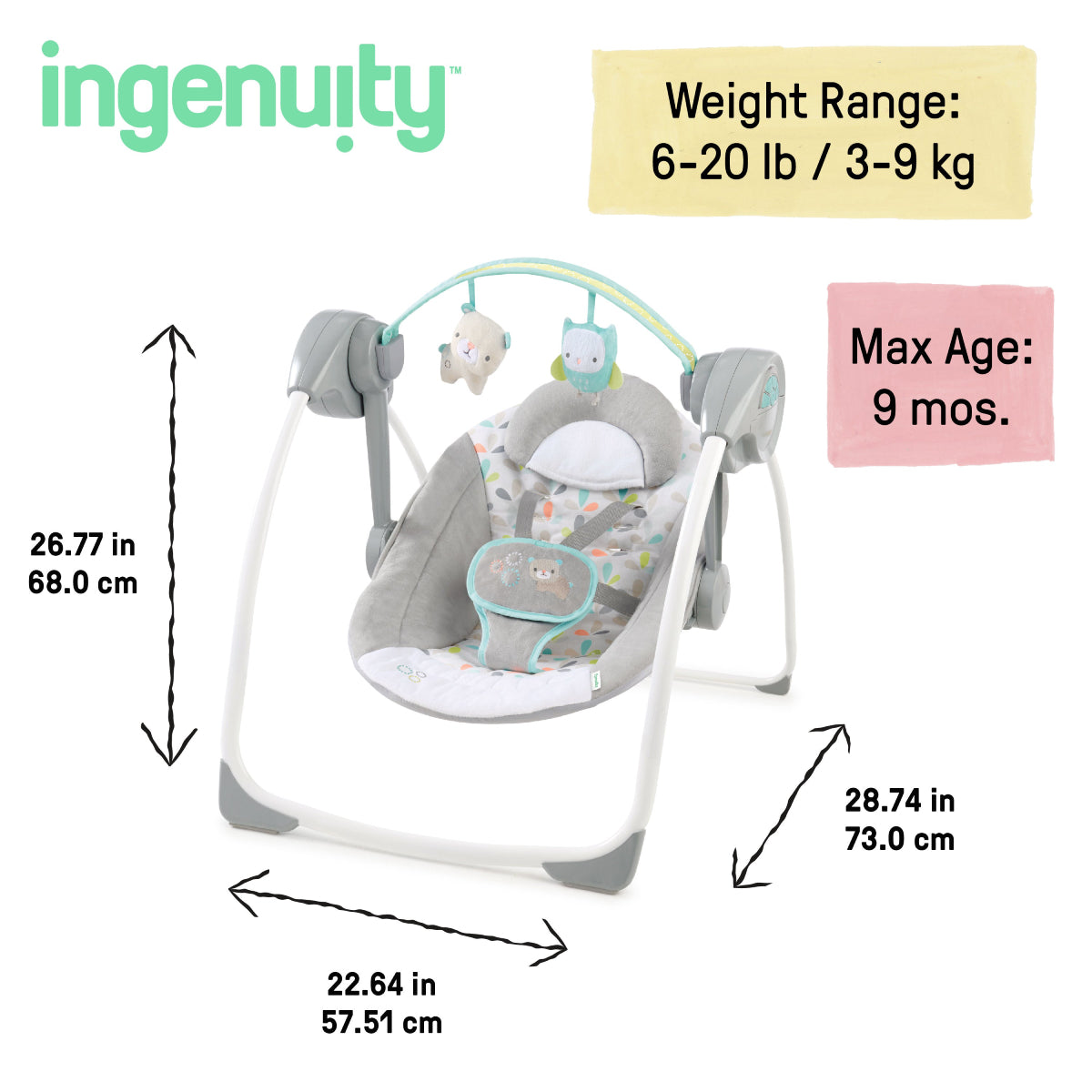 Ingenuity Comfort 2 Go Compact Portable Baby Swing - Fanciful Forest