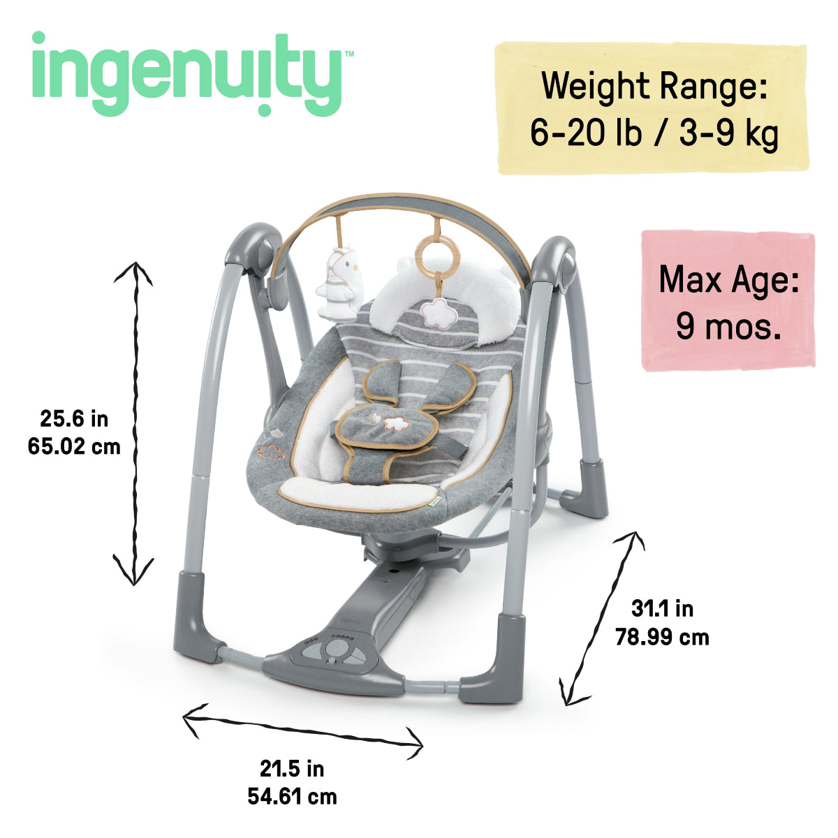 Ingenuity Boutique Collection Deluxe Swing 'n Go Portable Baby Swing - Bella Teddy