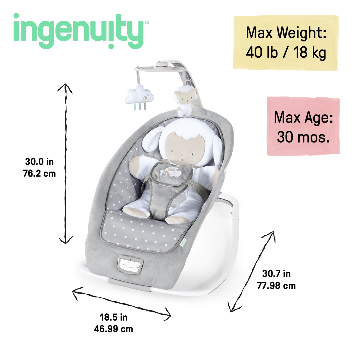 Ingenuity Rocker and Baby Bouncer Seat - Cuddle Lamb