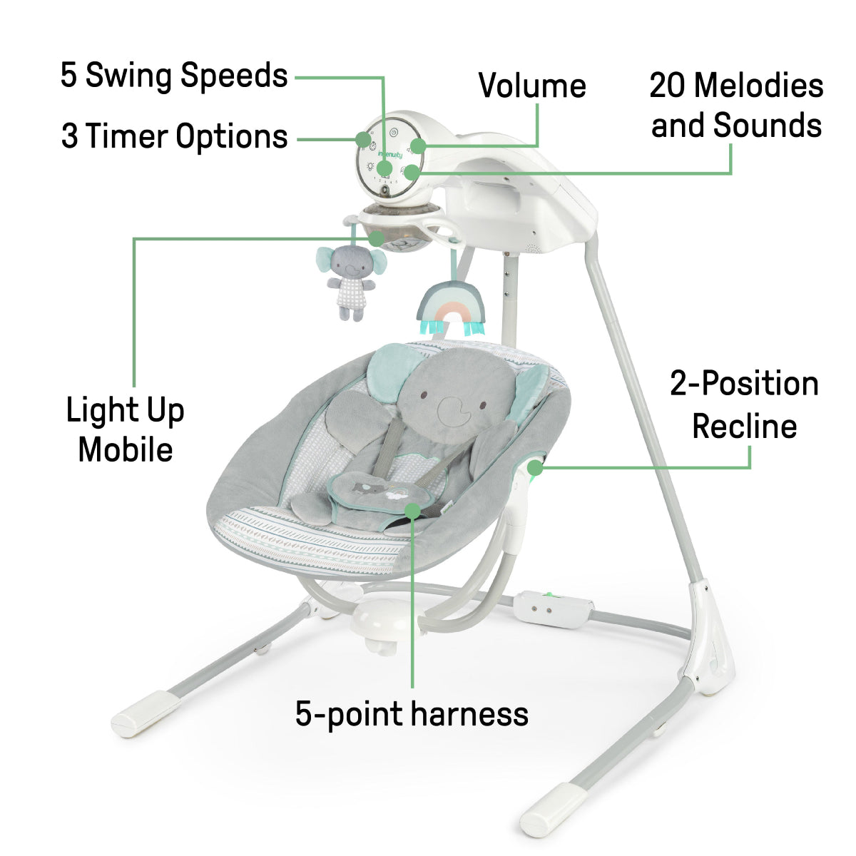 Ingenuity InLighten Soothing Swing - Gray