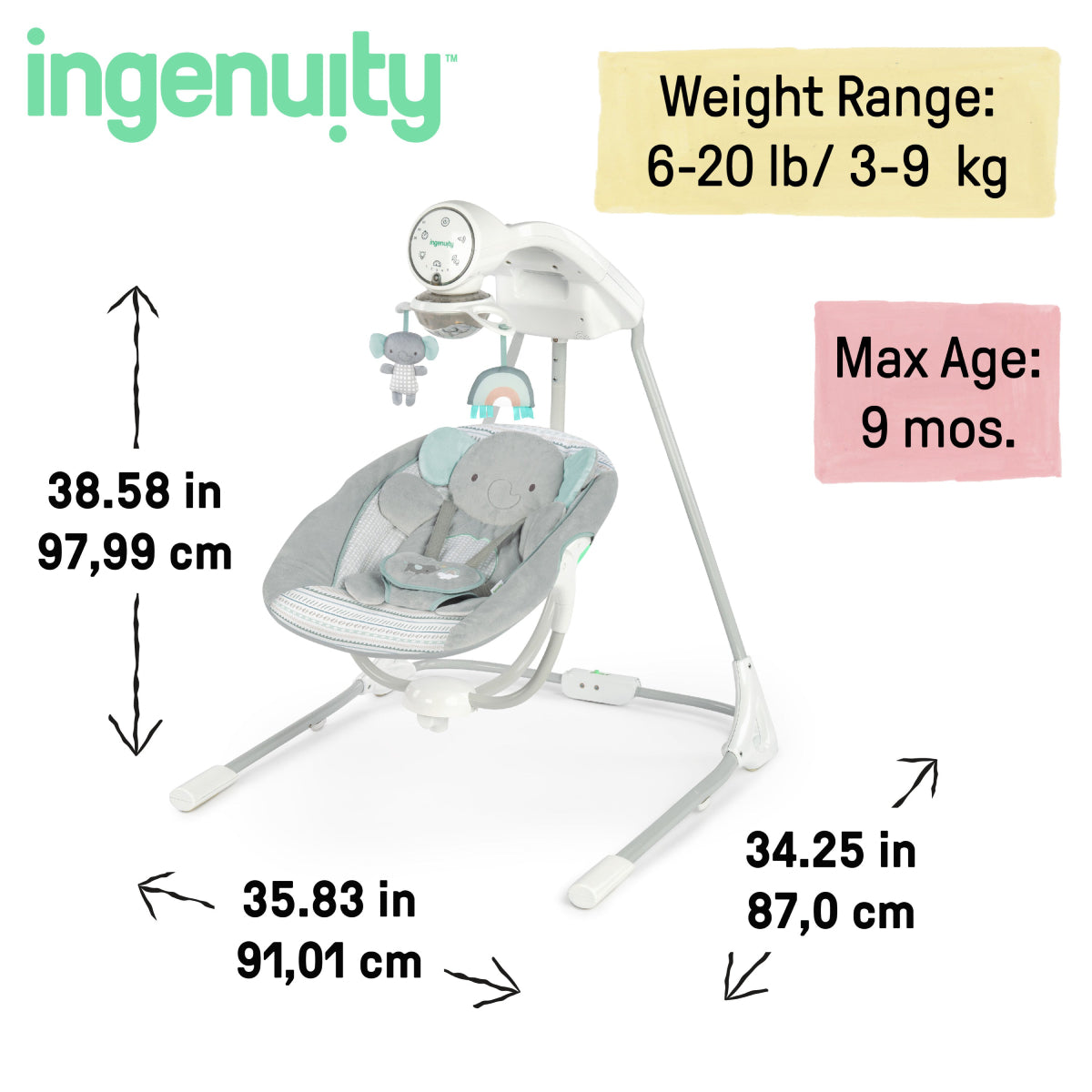 Ingenuity InLighten Soothing Swing - Gray
