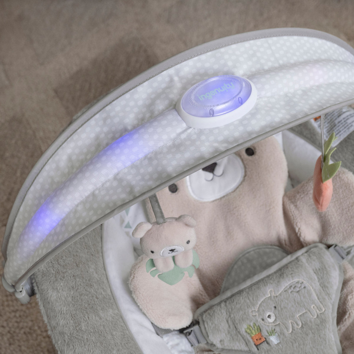 Ingenuity InLighten Baby Bouncer Seat with Light Up Toy Bar - Gray
