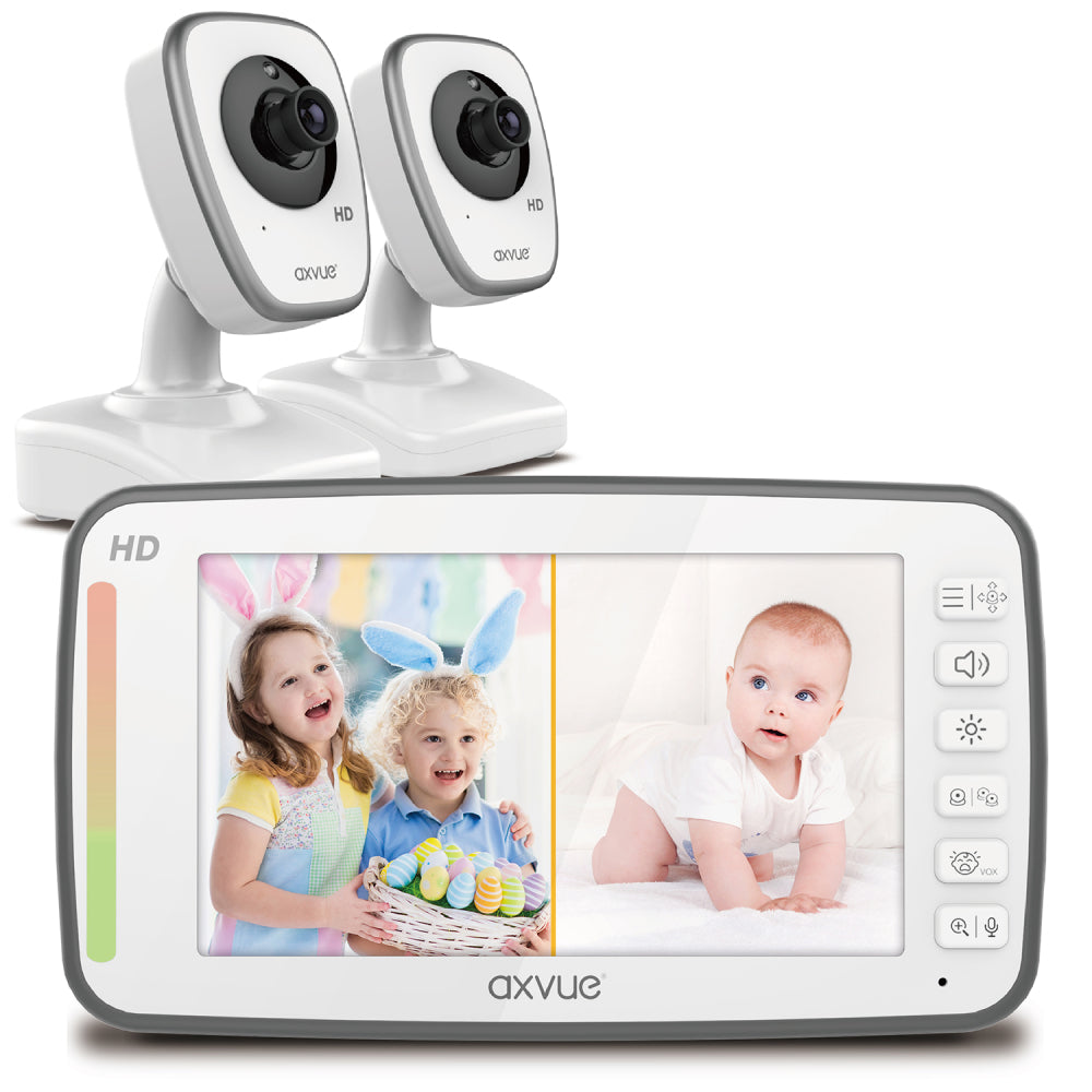 AXVUE 5" HD Screen Baby Monitor with 2 Camera - White