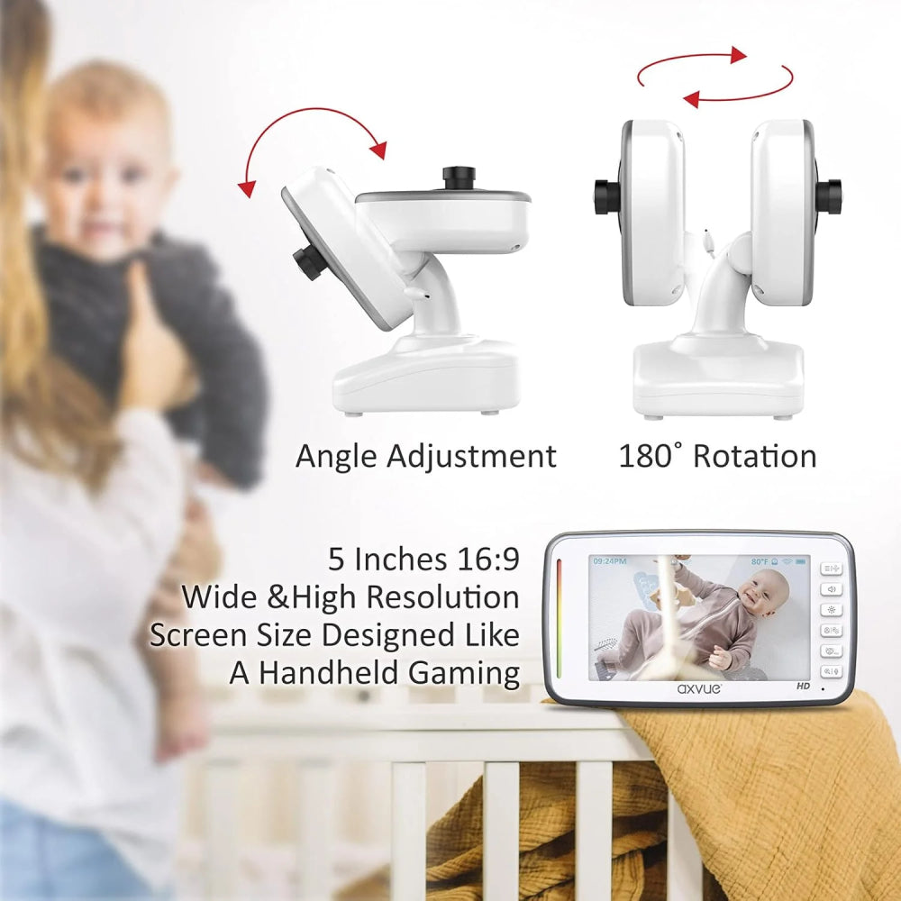 AXVUE 5" HD Screen Baby Monitor with 2 Camera - White