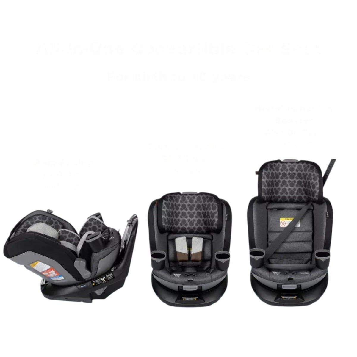 Disney Vintage Mickey Mouse Turn and Go 360 Rotating All-in-One Convertible Car Seat- Black