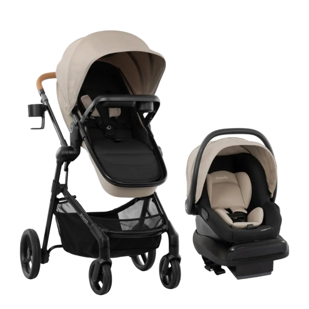 Evenflo Pivot Nxt Travel System with LiteMax Infant Car Seat - Black/Beige