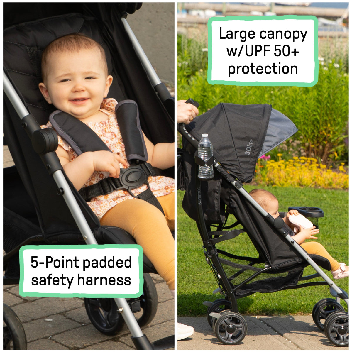 Ingenuity Summer 3Dlite Convenience Stroller with 5-Point Safety Harness and Adjustable Shoulder Straps - Black