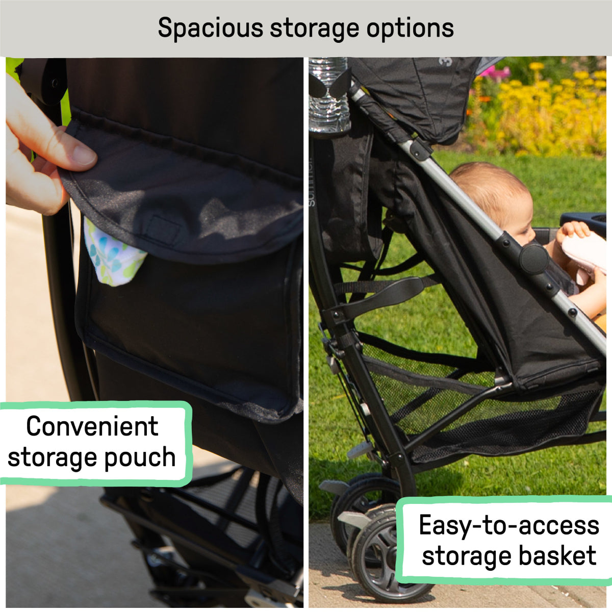 Ingenuity Summer 3Dlite Convenience Stroller with 5-Point Safety Harness and Adjustable Shoulder Straps - Black