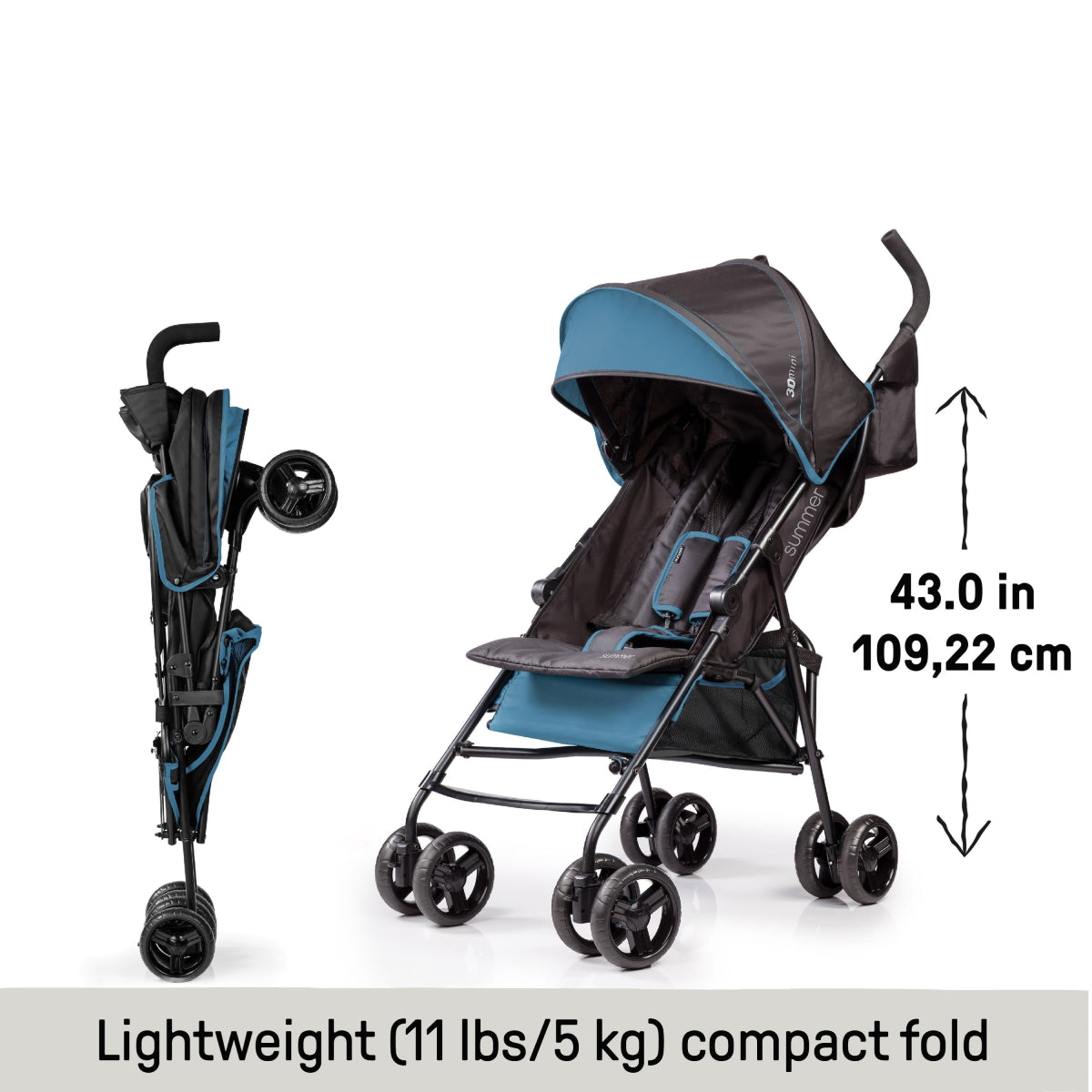 Ingenuity Summer 3Dmini Convenience Stroller with 5-Point Safety Harness and Adjustable Shoulder Straps - Gray