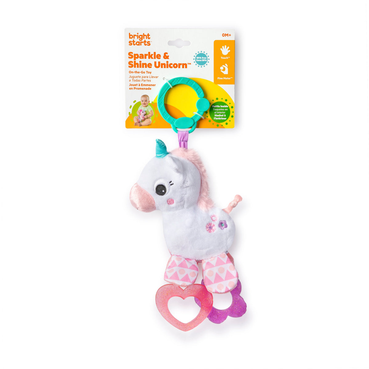 Bright Starts Sparkle and Shine Unicorn On-the-Go Take-Along Toy - White