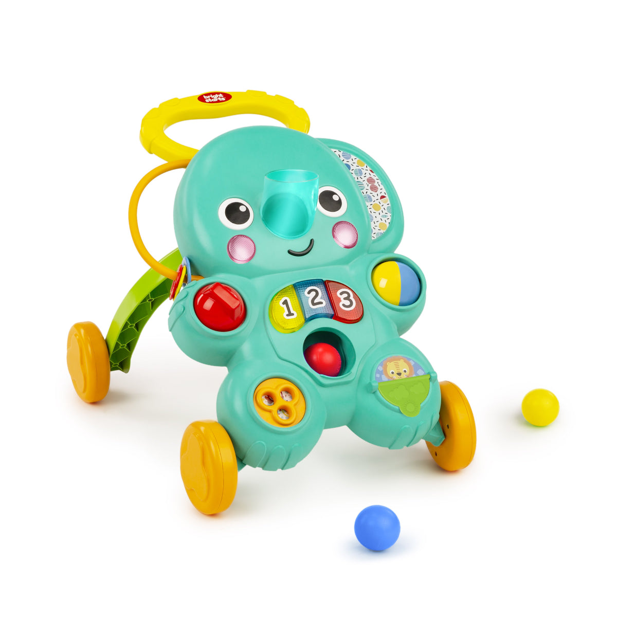Bright Starts Stroll 'n Roll Elephant 2-in-1 Ball Play Walker with 70+ Songs and Sounds - Blue