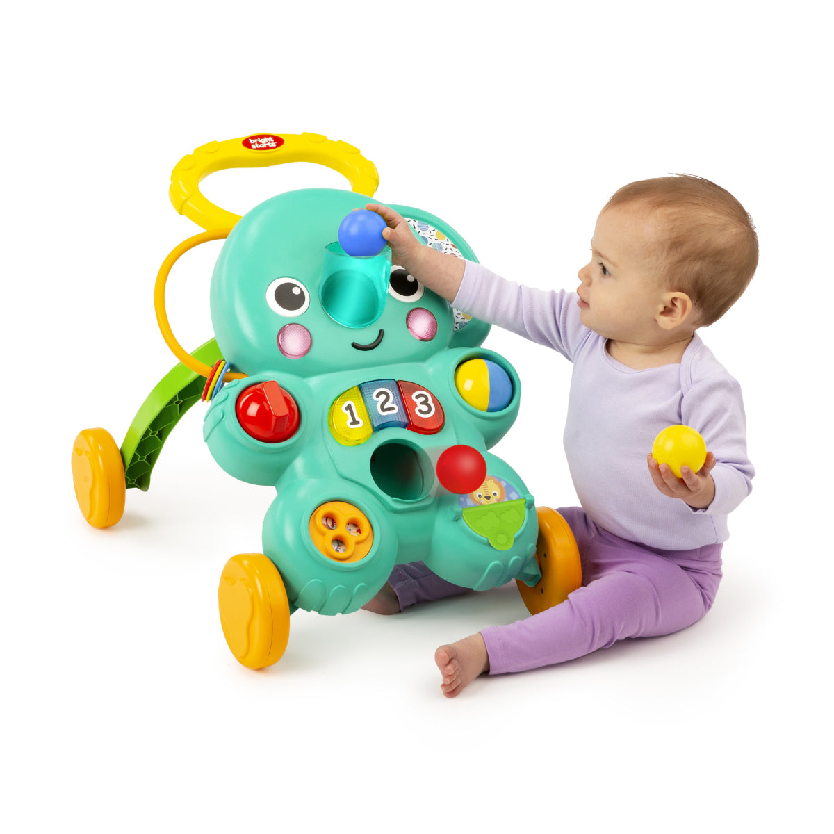 Bright Starts Stroll 'n Roll Elephant 2-in-1 Ball Play Walker with 70+ Songs and Sounds - Blue