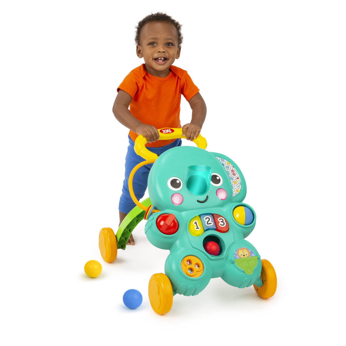 Bright Starts Stroll 'n Roll Elephant 2-in-1 Ball Play Walker with 70+ Songs and Sounds - Blue