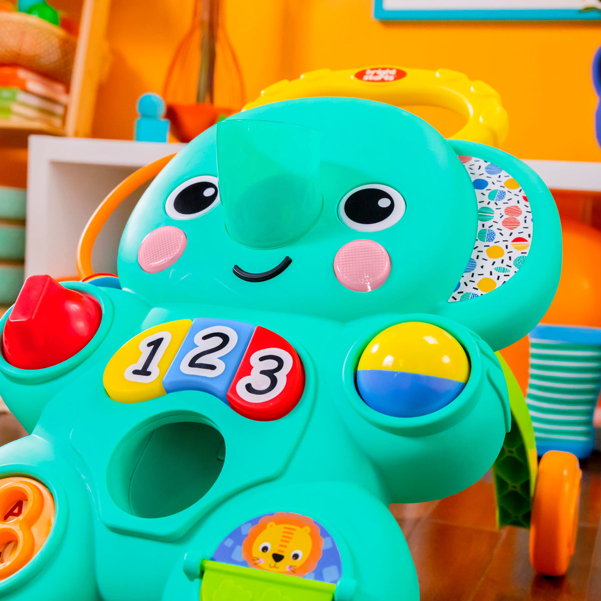 Bright Starts Stroll 'n Roll Elephant 2-in-1 Ball Play Walker with 70+ Songs and Sounds - Blue