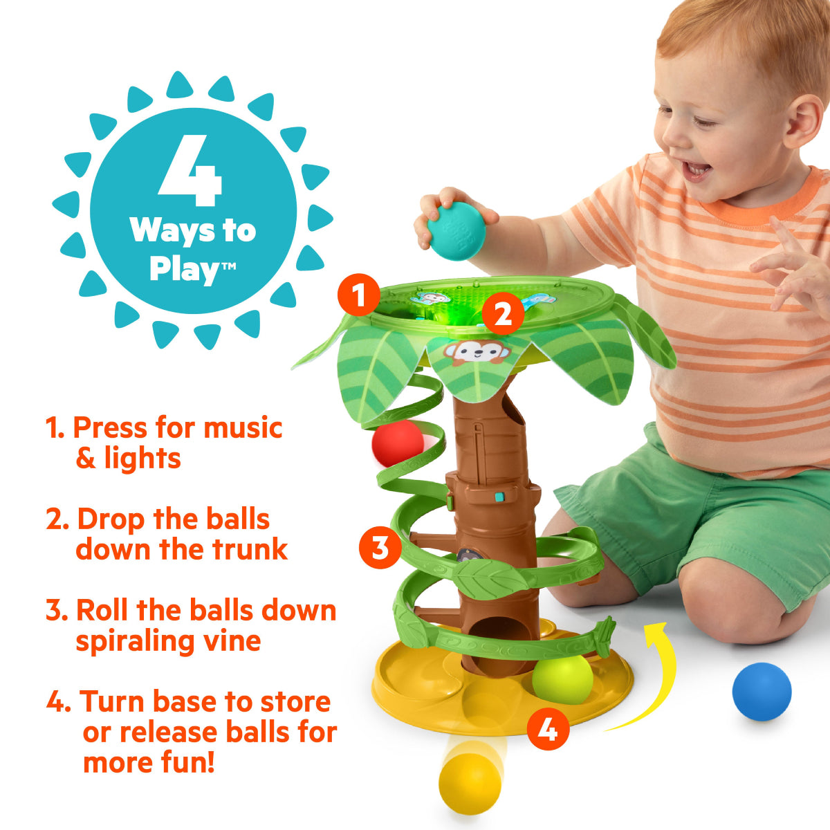 Bright Starts Tropical Twirl Ball Play Toy with Lights and Sounds