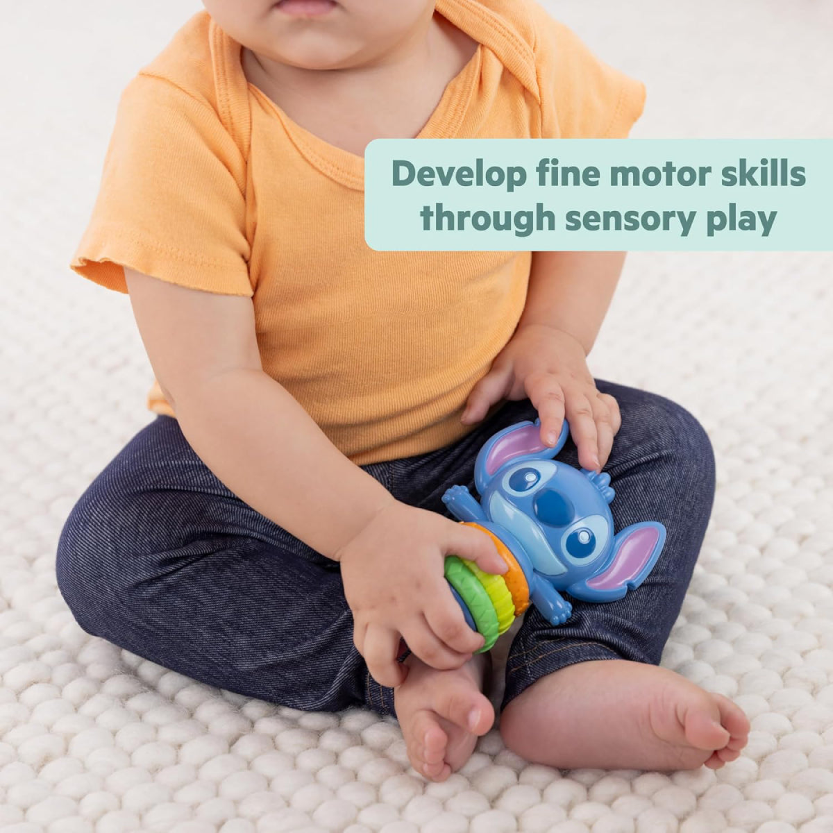 Bright Starts Disney Baby Twist-a-Stitch Fidget Toy with Textured Rings - Blue