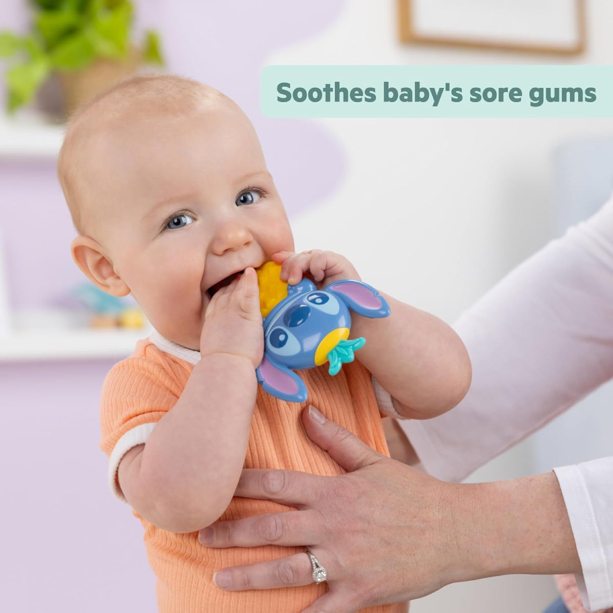 Bright Starts Disney Baby Stitch Tropical Teethe Rattle and Teether Toy - Yellow/Blue