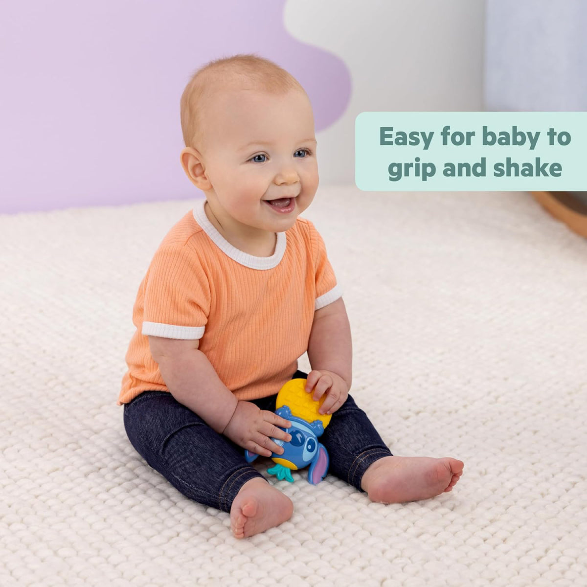 Bright Starts Disney Baby Stitch Tropical Teethe Rattle and Teether Toy - Yellow/Blue