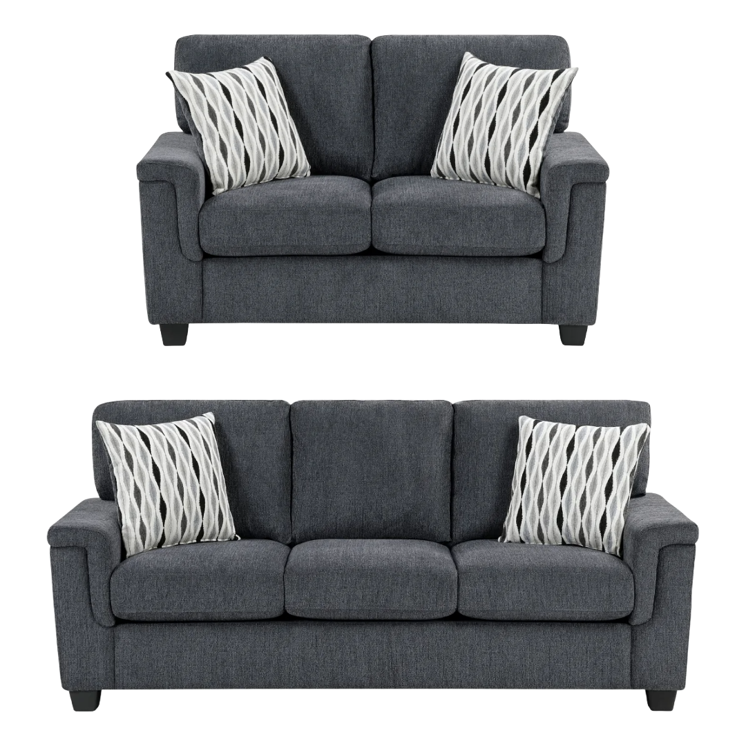 Chelsea 82" Sofa & 60" Loveseat with Decorative Pillows set by Homelegance - Gray
