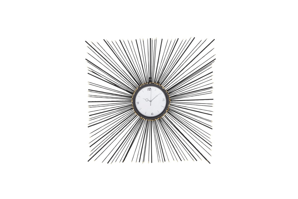 Contemporary 28 in. x 28 in. Iron Square Sunburst Wall Clock
