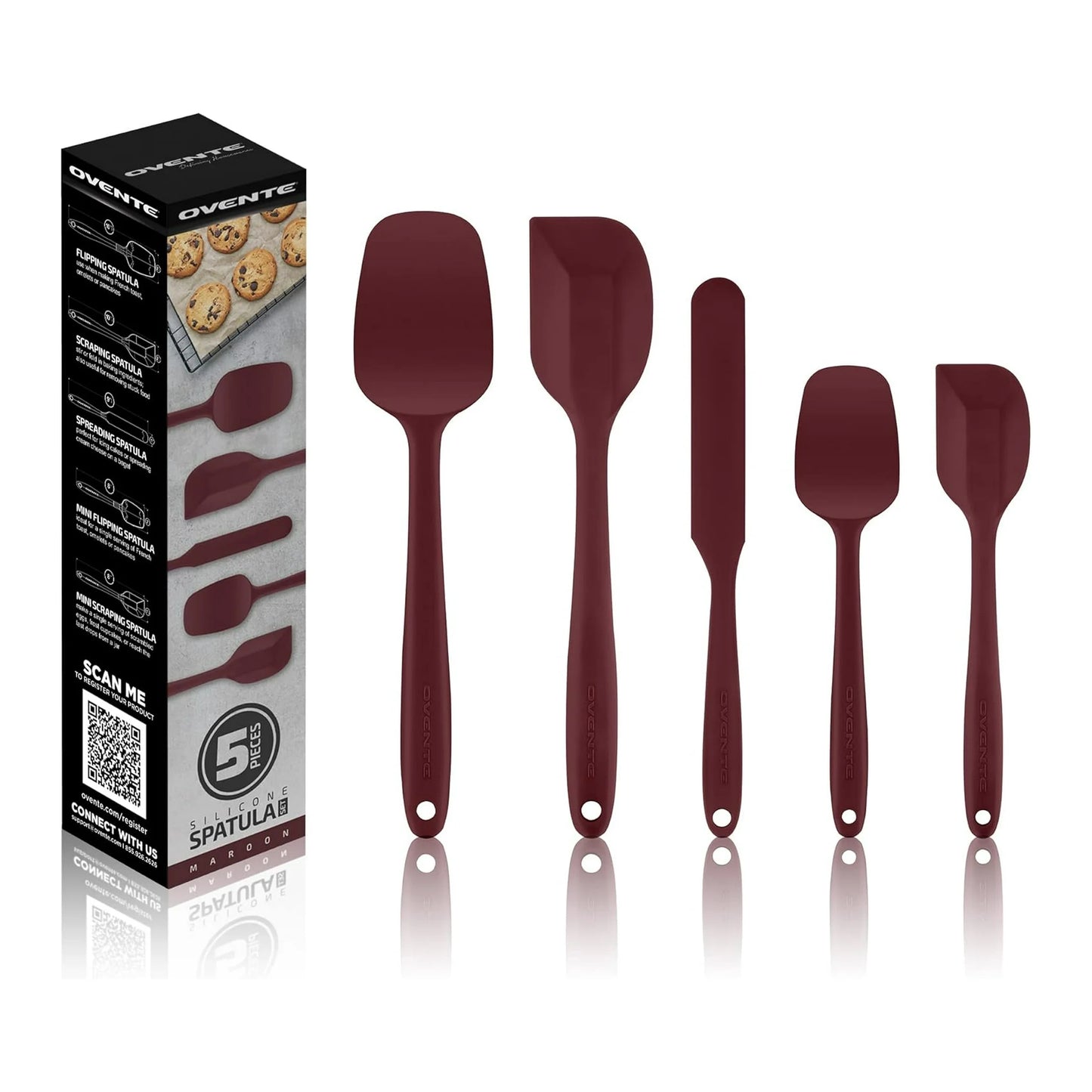 Ovente Non-Stick Spatula Set (5 Pieces) - Red