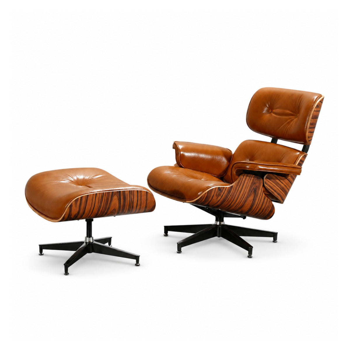 Leather Lounge Chair & Ottoman Walnut