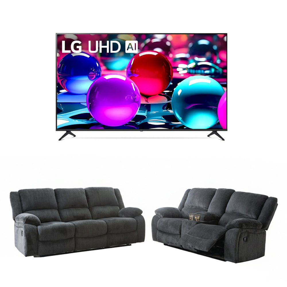 Bundle: LG 86" Class UA7500 4K AI Smart TV + Lawrence Motion Sofa & Loveseat by Best Home - Blue