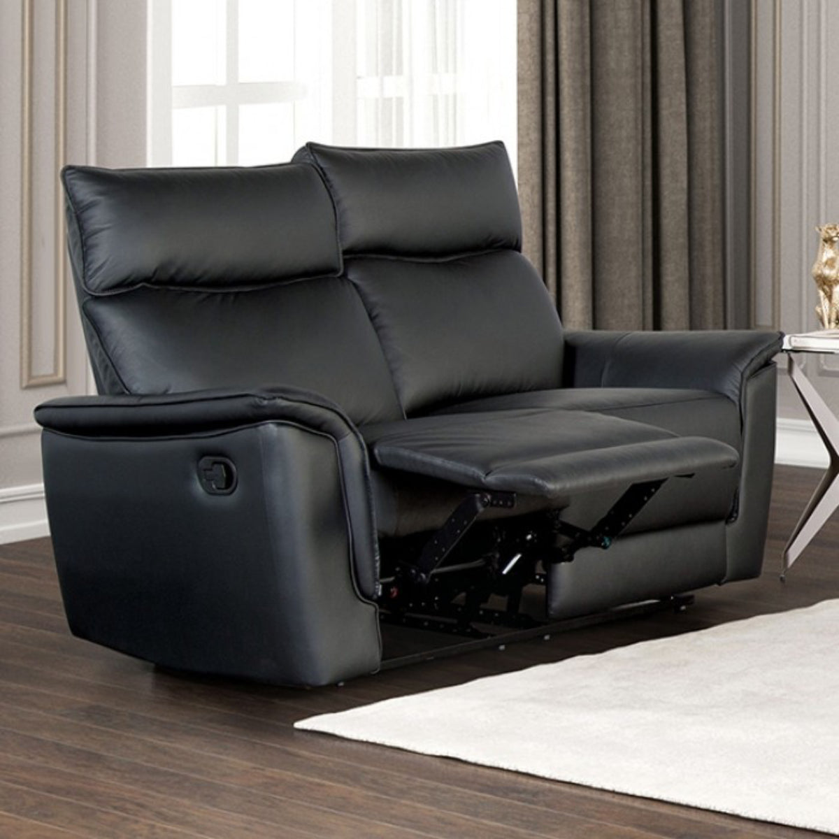 Bienne 62.5" Loveseat Manual Recliner with Flared Padded Arms by Furniture of America - Black