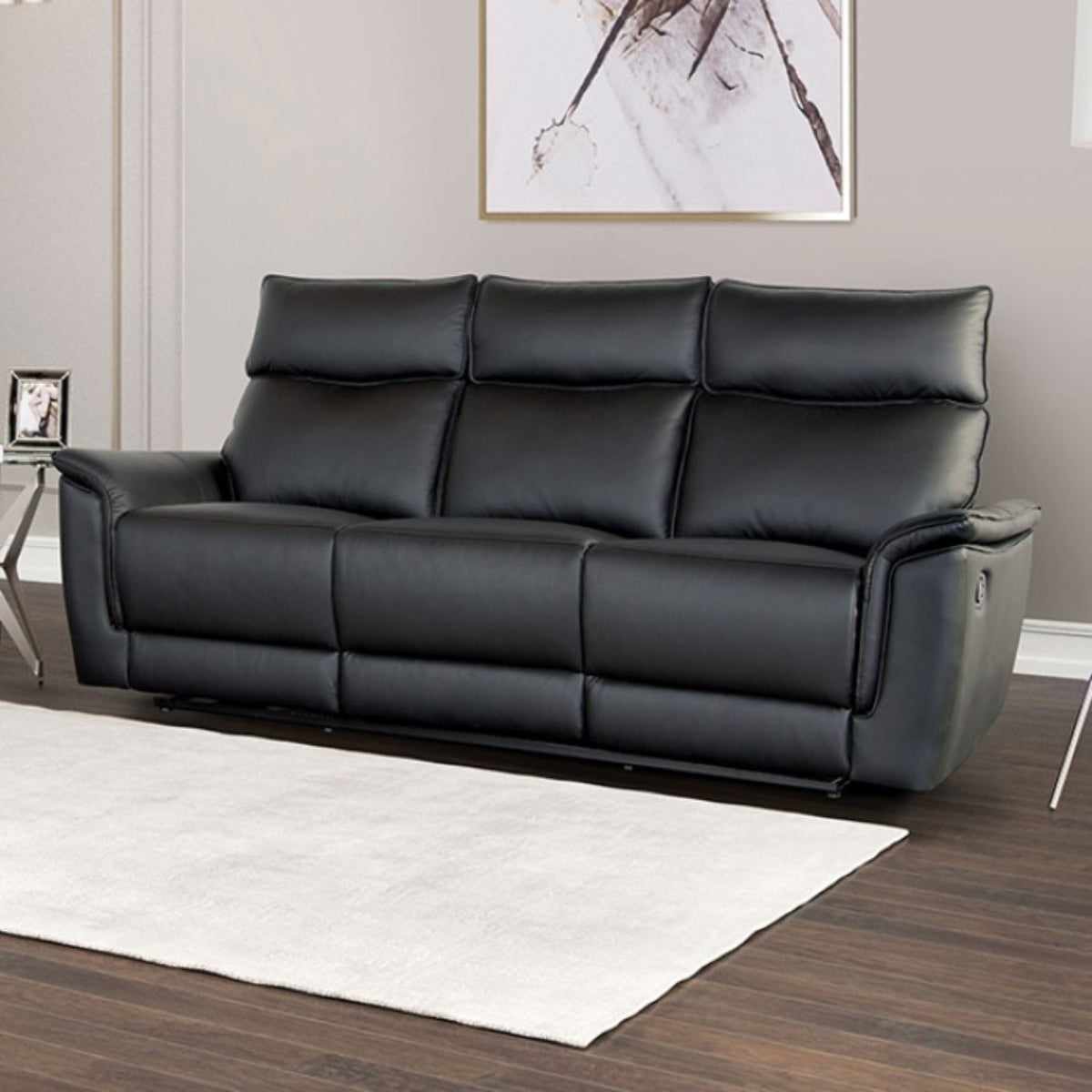 Bienne 86" Sofa Manual Recliner with Flared Padded Arms by Furniture of America - Black