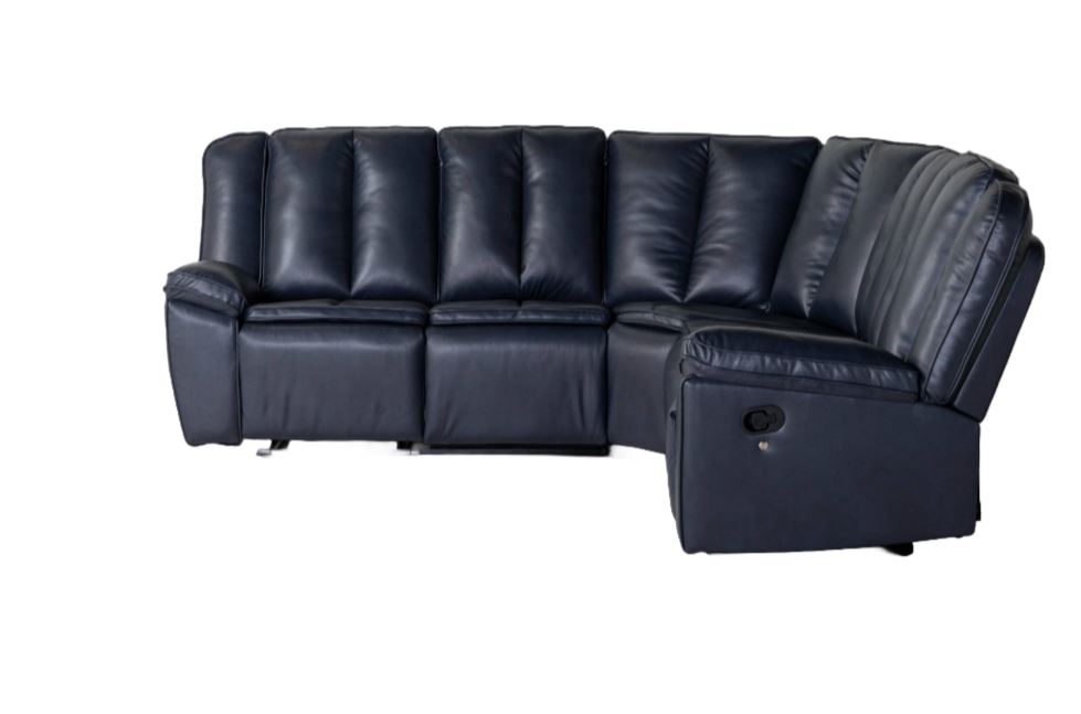 Kara Dark Blue Sectional Set W/ Drop Down Table And Power Strip W/ Wireless Charge And Led Light
