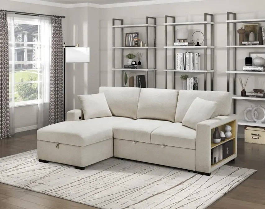 Capri Beige Boucle Fabric 2 Piece Convertible Sleeper Sectional