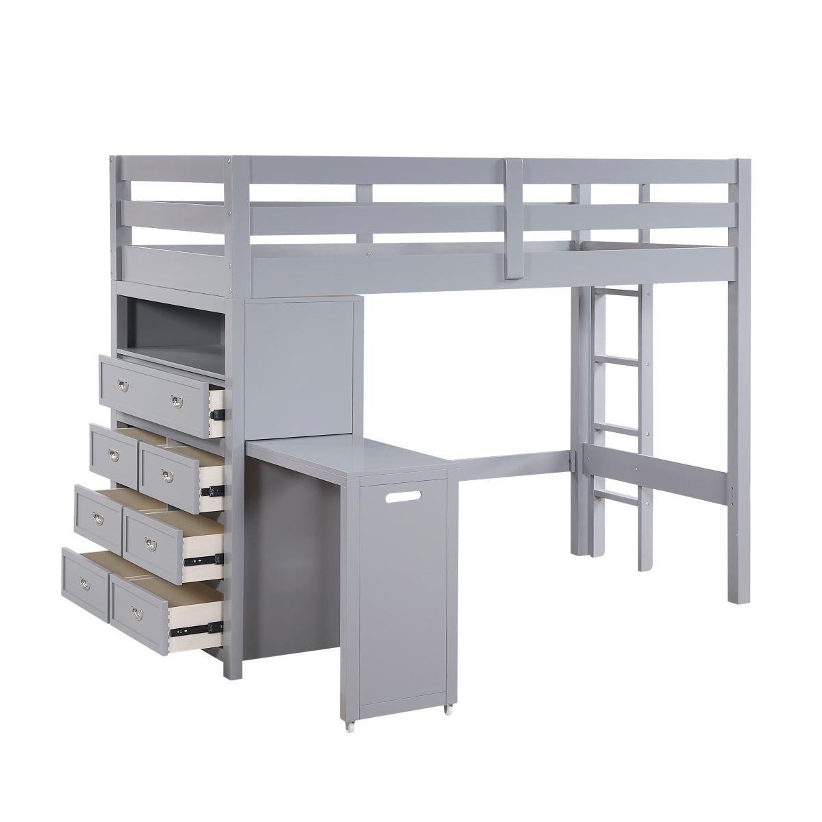 Youth Explorer Twin Loft Bunk Bed with Chest and Hidden Desk by Homelegance - Gray