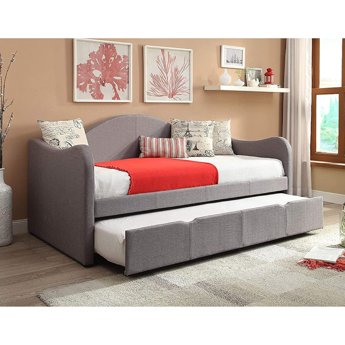 Brussels 81" Twin Upholstered Day Bed with Trundle by Powell - Gray