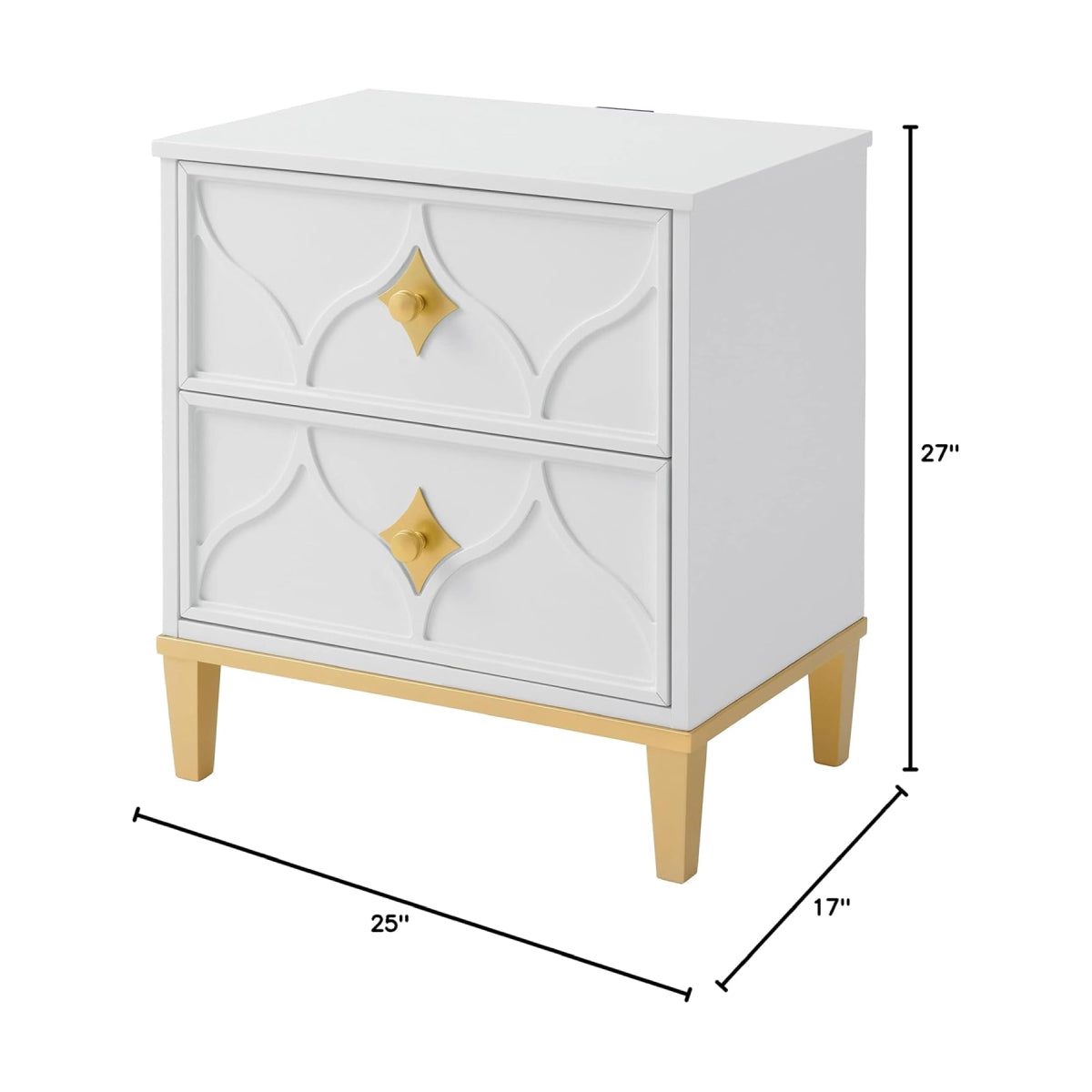 Emma Nightstand with 2 Drawers by Martin Svensson Home - White/Gold