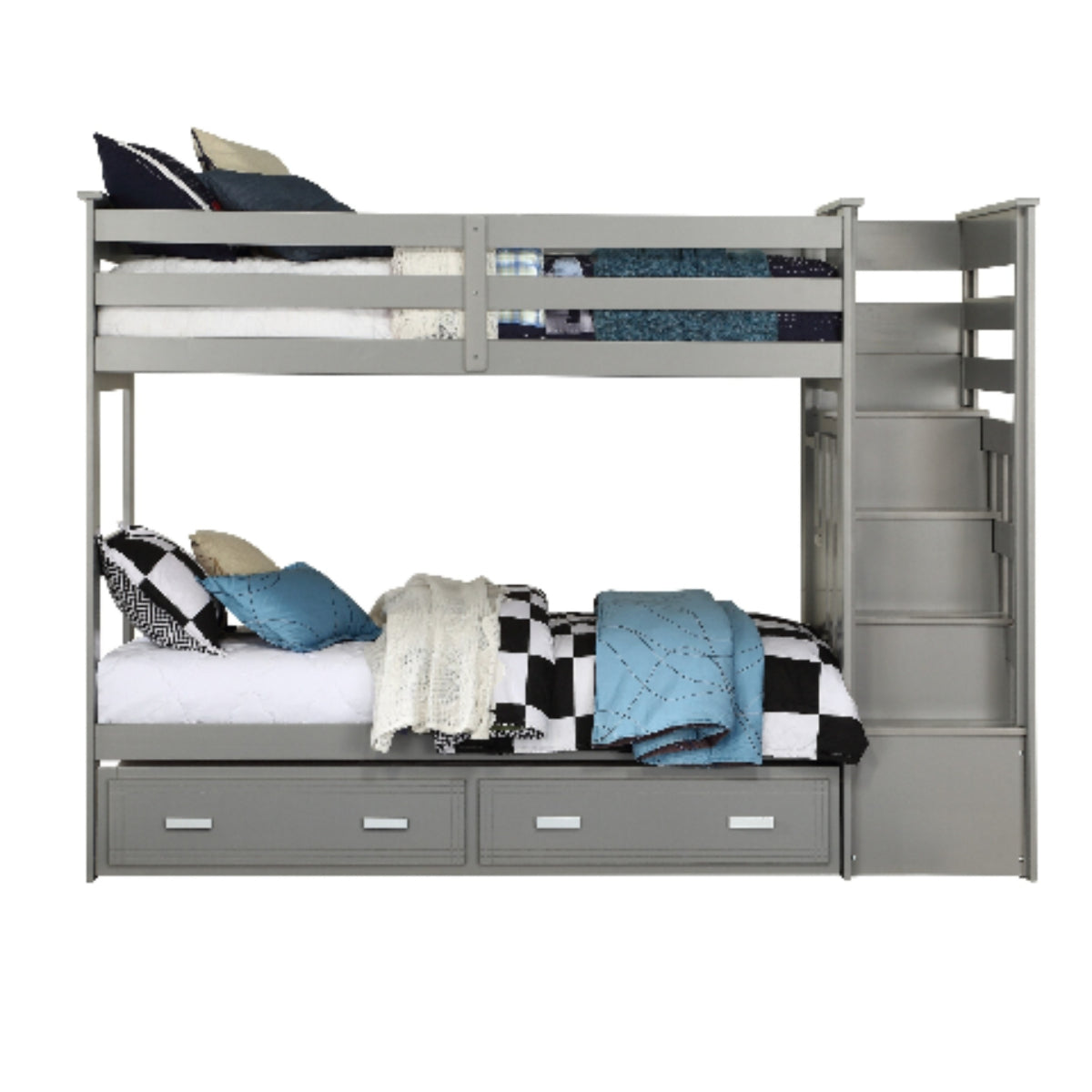 Allentown Twin Over Twin Bunk Bed with Storage Ladder and Trundle by Acme Furniture - Gray