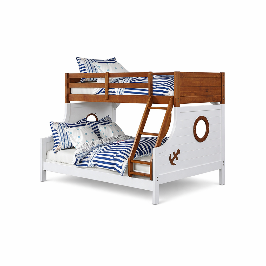 Nautia Twin over Full Bunk Bed by Furniture of America - Brown/White