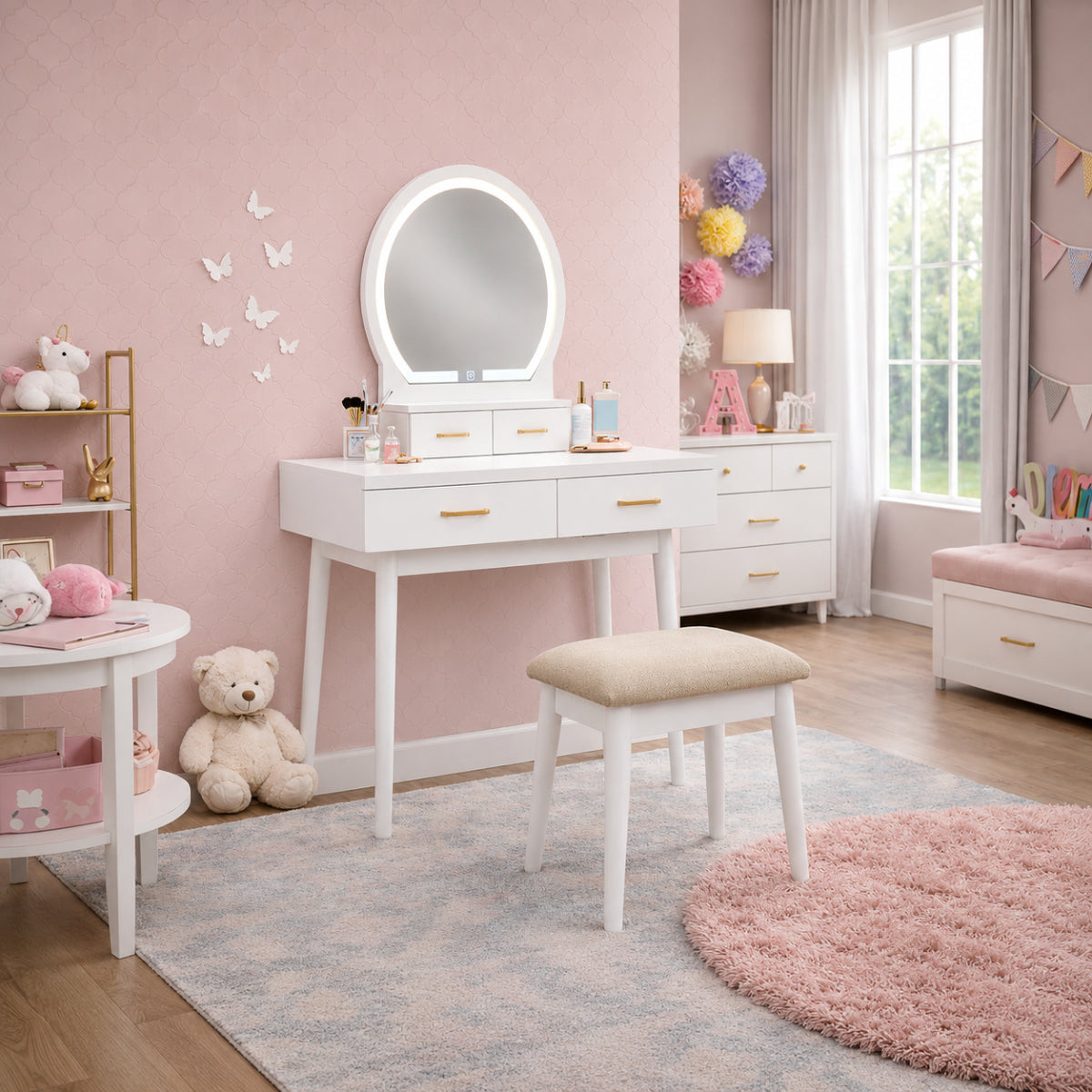 美品■MAGIS■ヴァニティ チェア■ポリカーボネイトクリア■2脚セット■10万 Vanity Aura with Mirror and Stool by Homelegance– Curacao