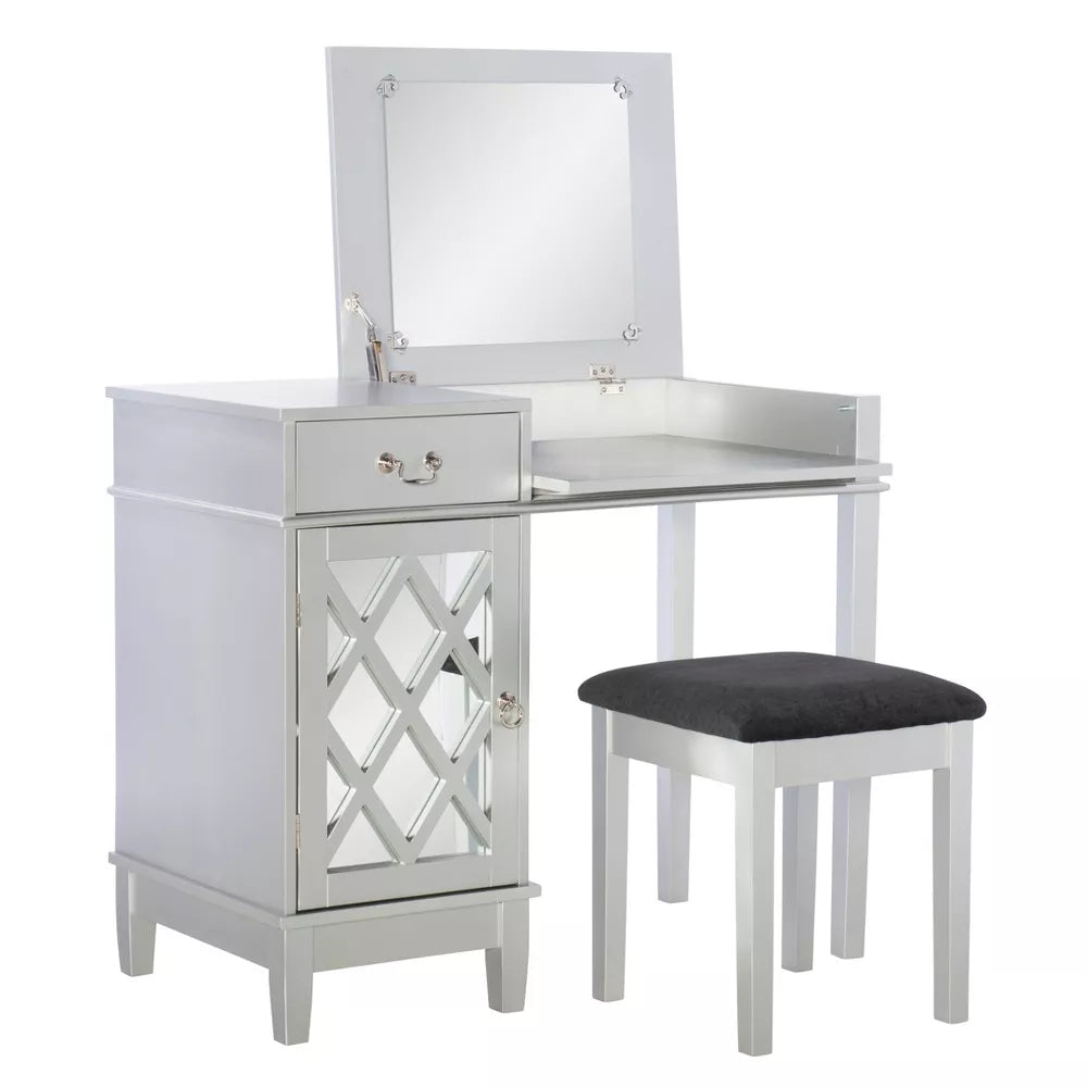 Lyon Vanity with Bench by Linon Home Decor - Silver