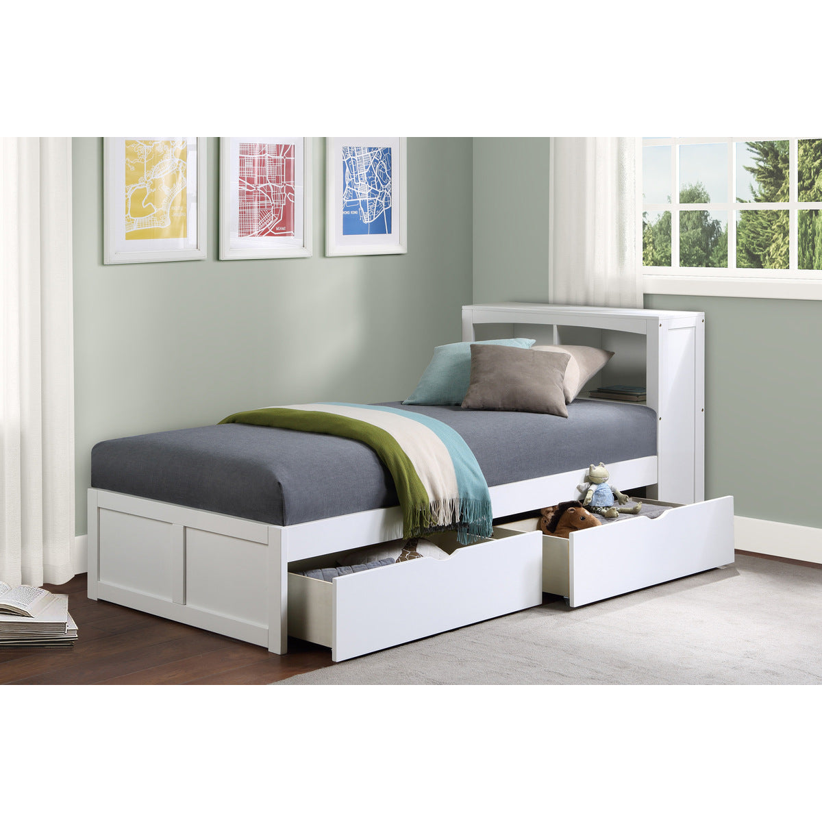 Youth Explorer Twin Bookcase Platform Bed by Homelegance - White
