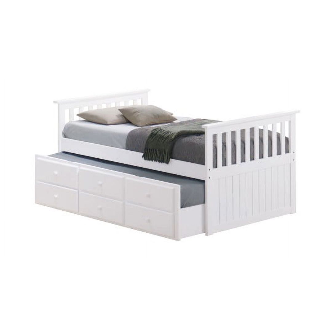 Clemens Twin Captains Bed with Trundle and Storage Drawer - White