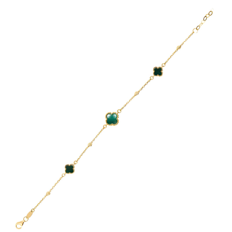 14K Yellow Gold Malachite Clover Bracelet