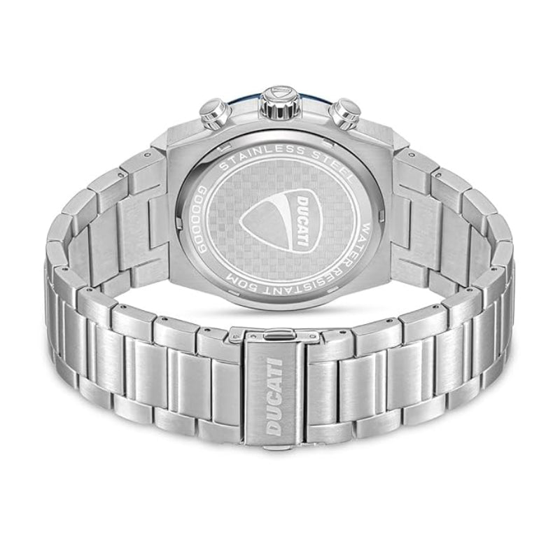 Ducati Men's 43.5mm Silver Bracelet Watch - Blue Dial